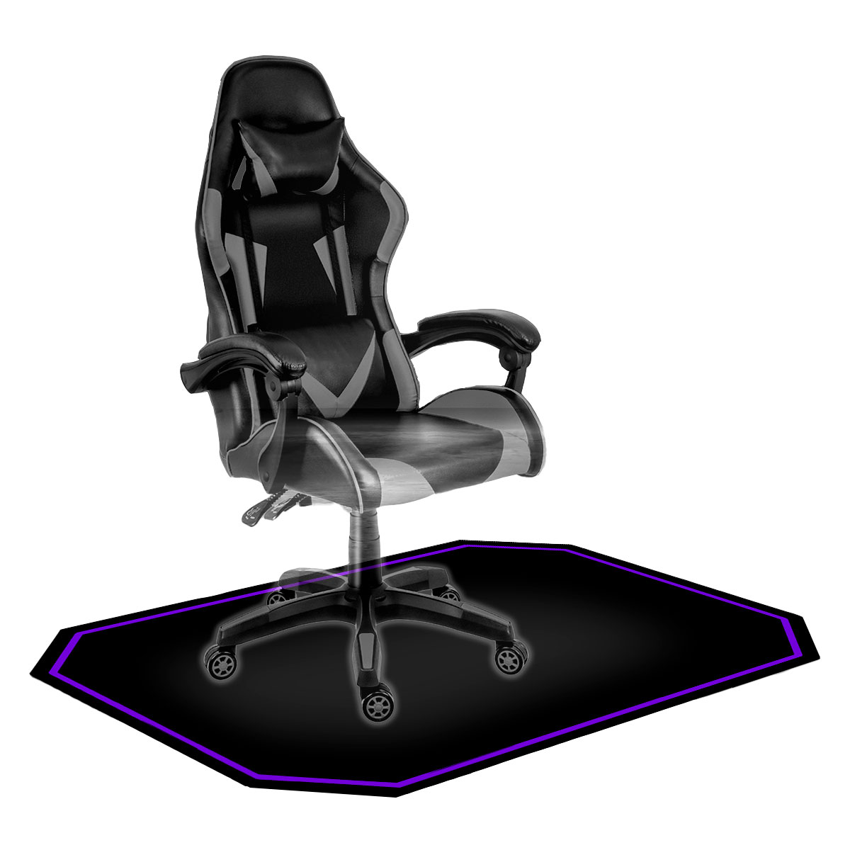 Protetor de Piso Tapete para Cadeira Gamer 1,20x85cm Preto com Borda Roxo