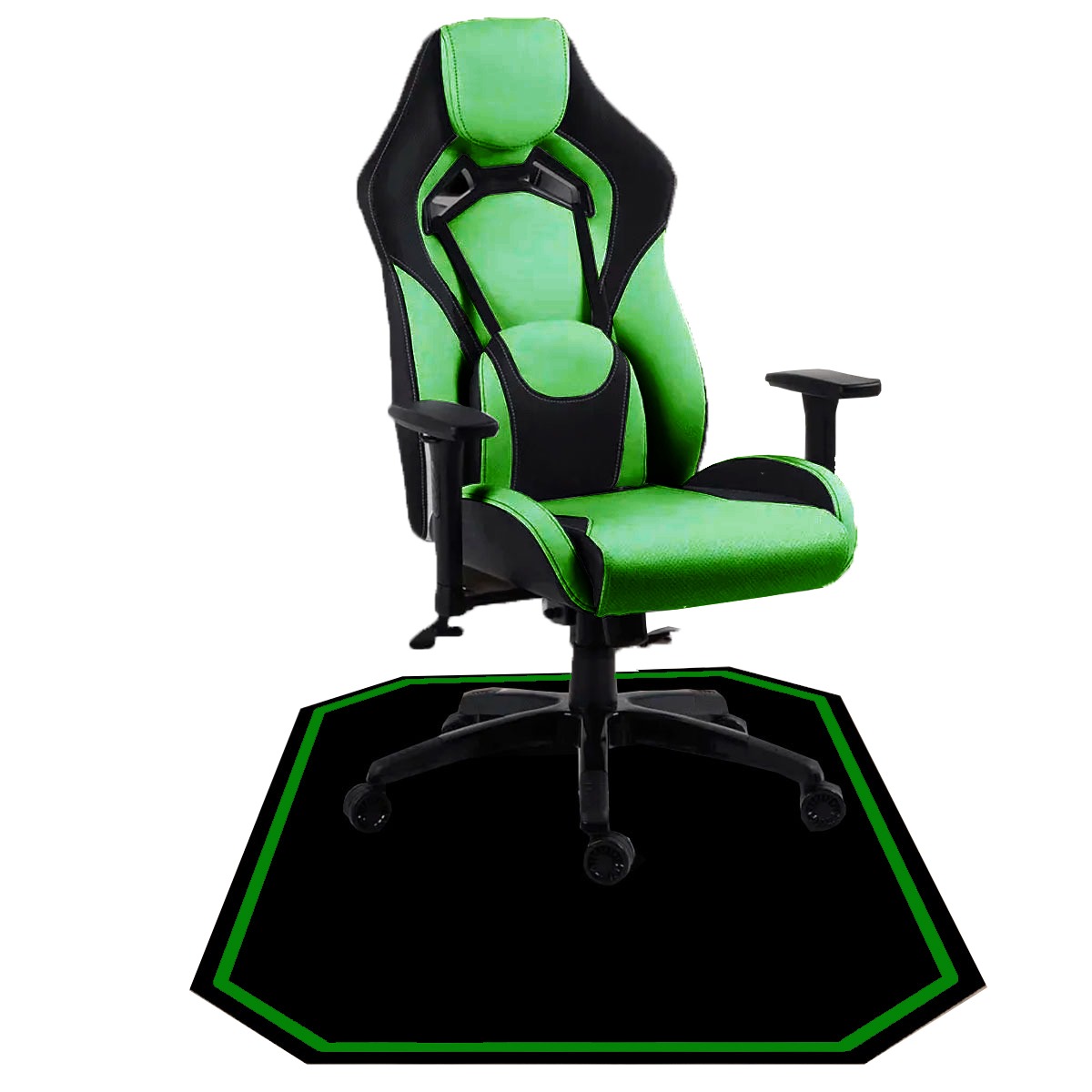 Protetor de Piso Tapete para Cadeira Gamer 1,20x85cm Preto com Borda Verde
