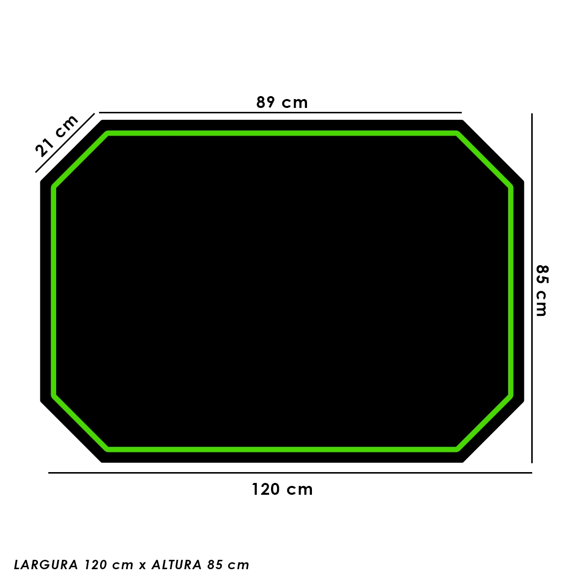 Protetor de Piso Tapete para Cadeira Gamer 1,20x85cm Preto com Borda Verde