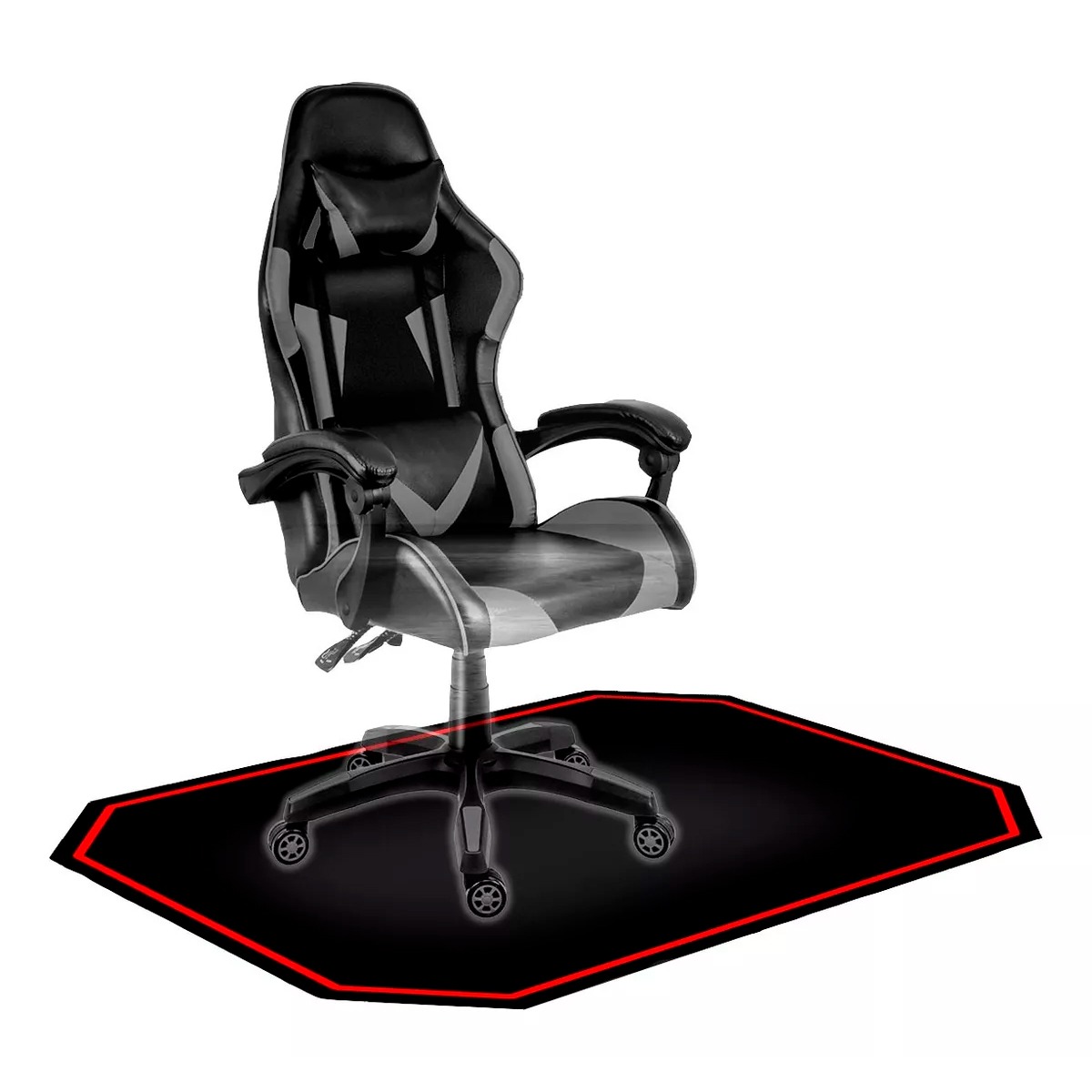 Protetor de Piso Tapete para Cadeira Gamer 1,20x85cm Preto com Borda Vermelha