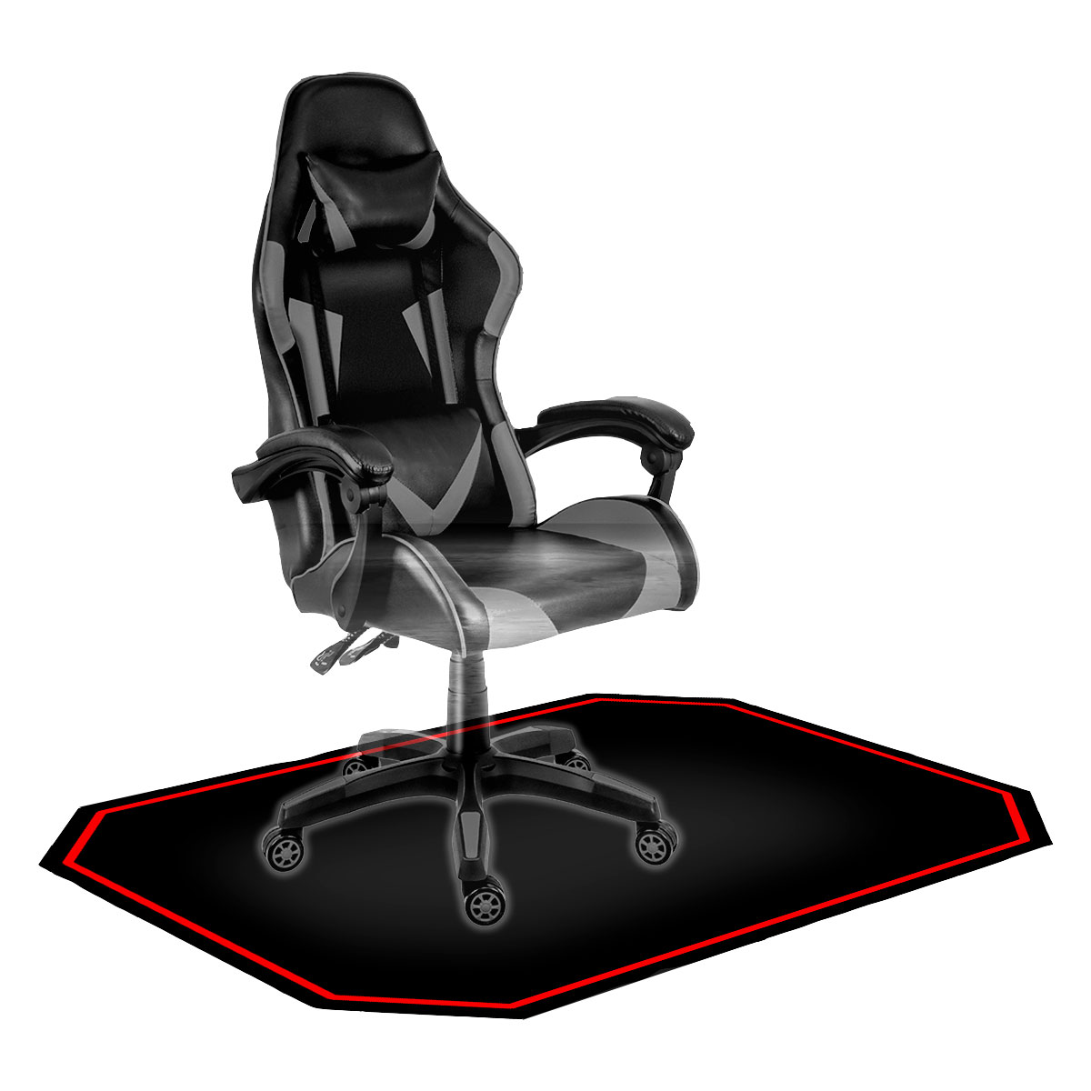 Protetor de Piso Tapete para Cadeira Gamer 1,20x85cm Preto com Borda Vermelha