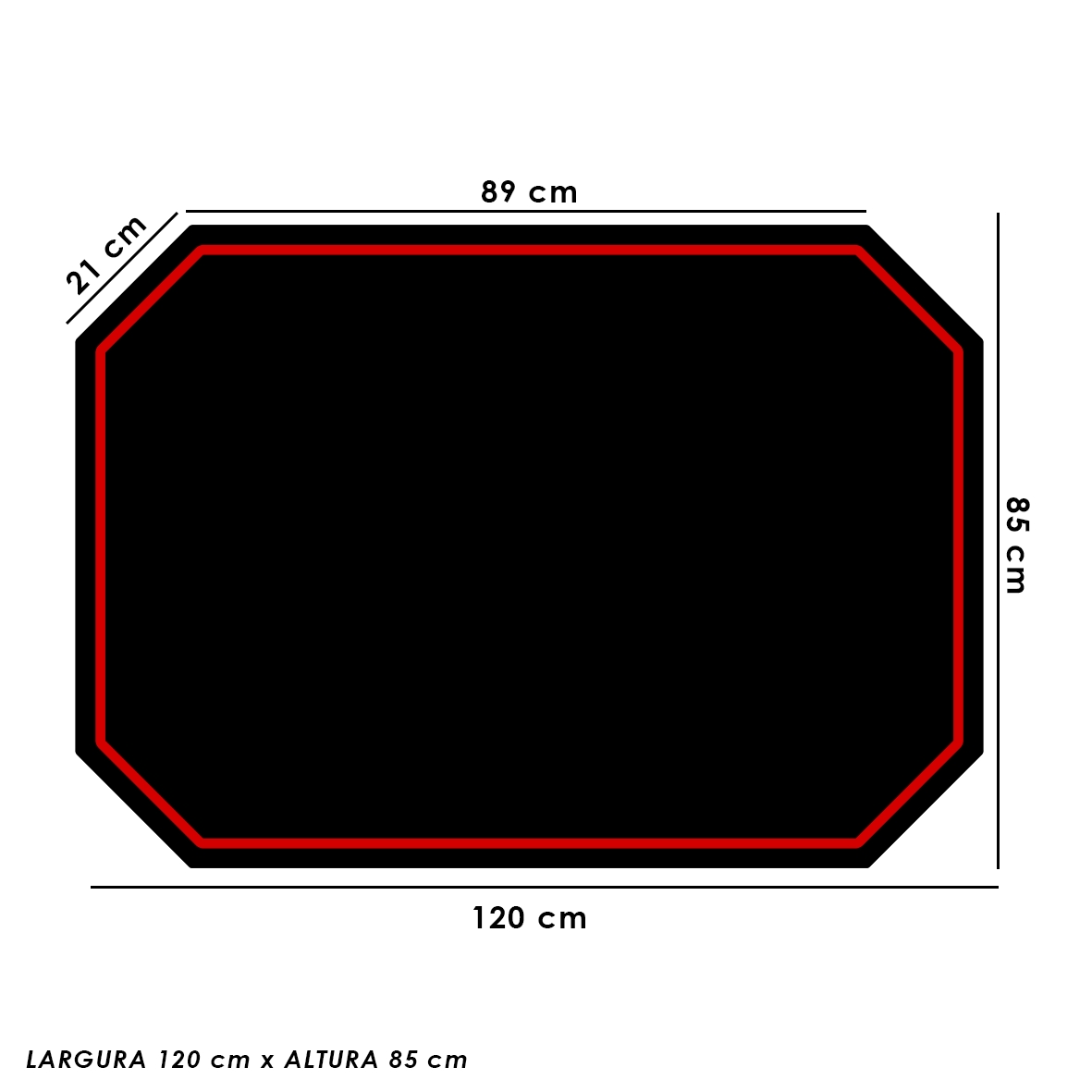 Protetor de Piso Tapete para Cadeira Gamer 1,20x85cm Preto com Borda Vermelha