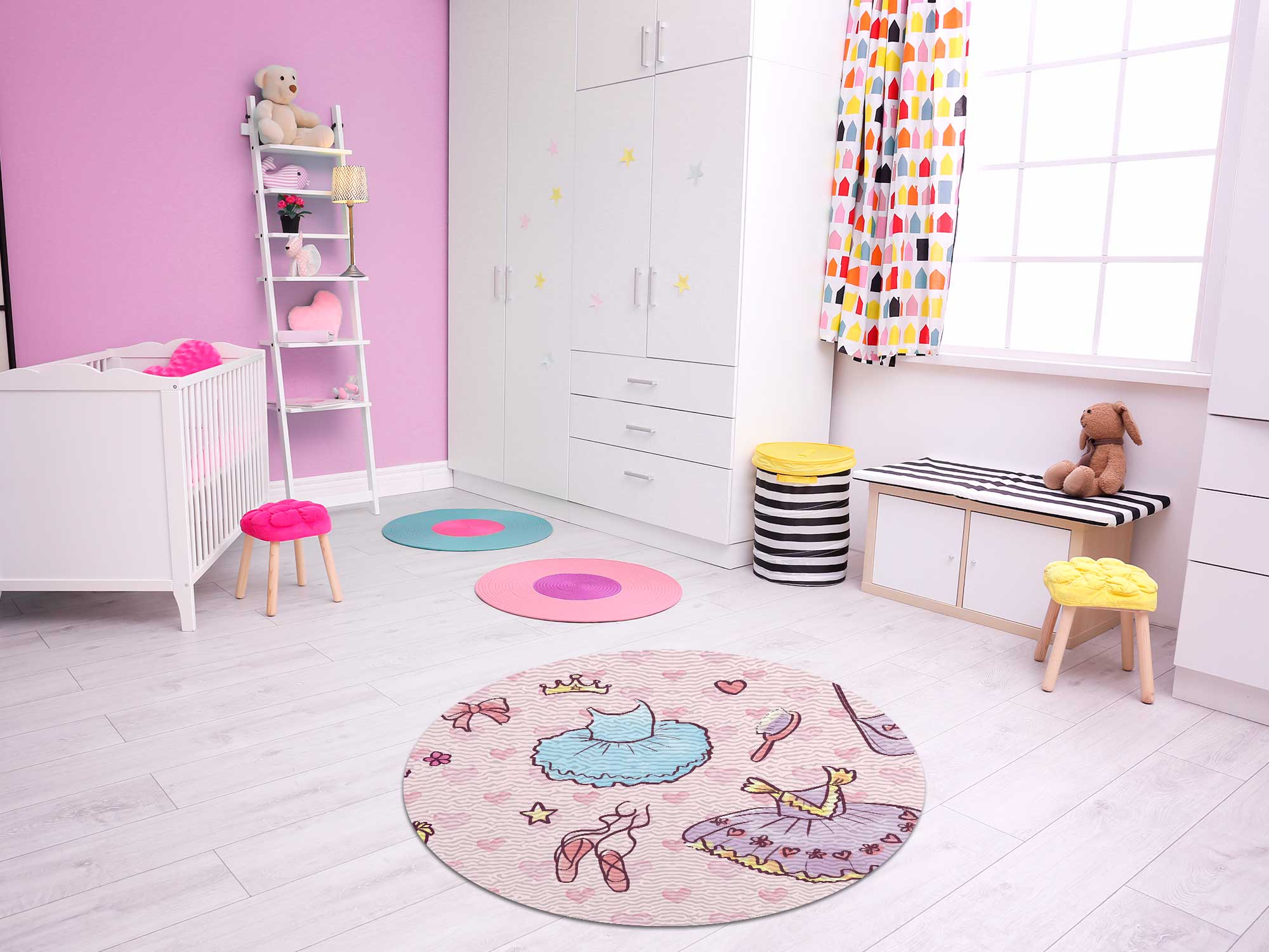 TAPETE INFANTIL QUARTO DE CRIANÇA ANTIALÉRGICO EM PVC BALÉ PRINCESA 70cm REDONDO