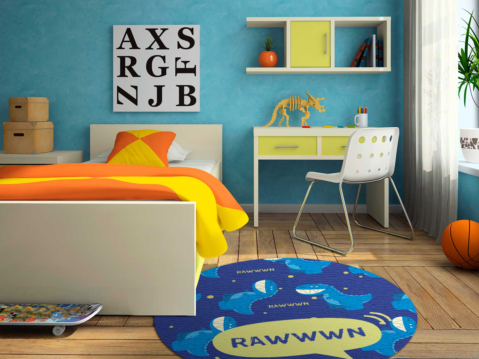 TAPETE INFANTIL QUARTO DE CRIANÇA ANTIALÉRGICO EM PVC DINOSSAURO 70cm REDONDO
