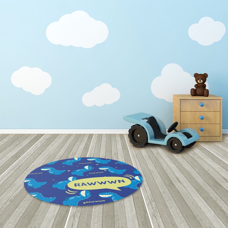 TAPETE INFANTIL QUARTO DE CRIANÇA ANTIALÉRGICO EM PVC DINOSSAURO 70cm REDONDO