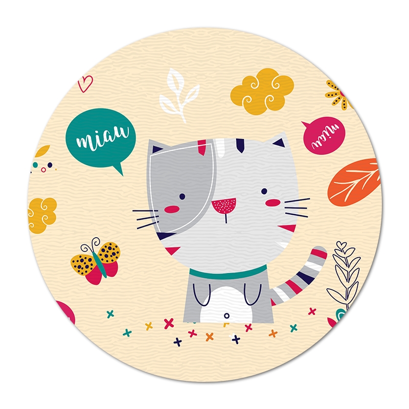 TAPETE INFANTIL QUARTO DE CRIANÇA ANTIALÉRGICO EM PVC GATO 70cm REDONDO