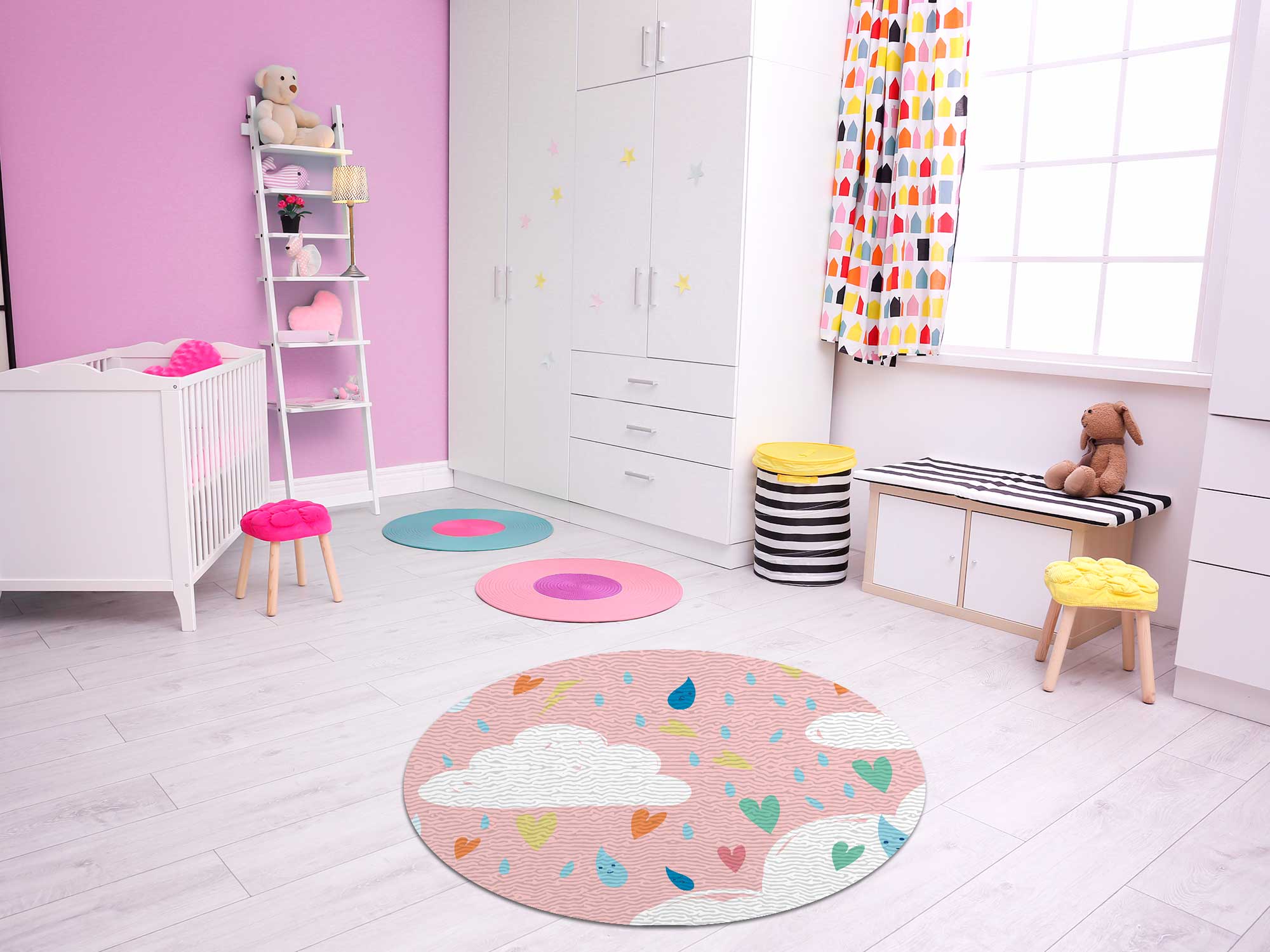 TAPETE INFANTIL QUARTO DE CRIANÇA ANTIALÉRGICO EM PVC NUVENS 70cm REDONDO