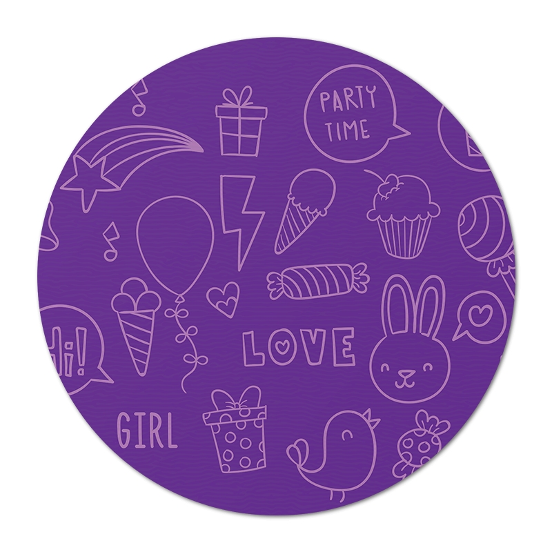 TAPETE INFANTIL QUARTO DE CRIANÇA ANTIALÉRGICO EM PVC ROXO DOCES 70cm REDONDO