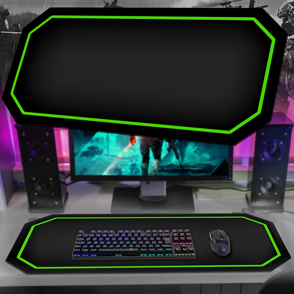 Tapete Mousepad Protetor De Mesa Gamer Borda Verde - 70x35cm