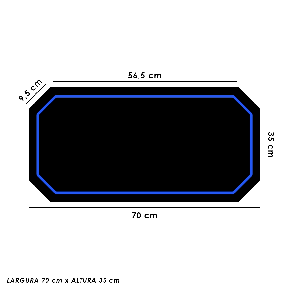 Tapete Mousepad Protetor De Mesa Gamer Preto Borda AZUL - 70x35cm