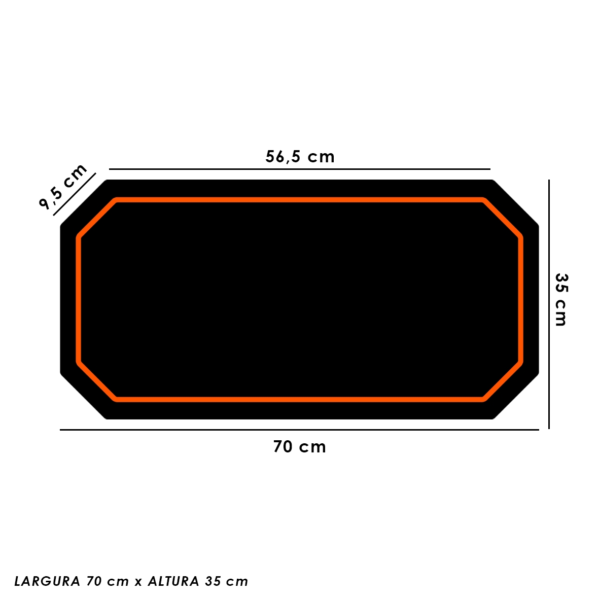 Tapete Mousepad Protetor De Mesa Gamer Preto Borda Laranja - 70x35cm