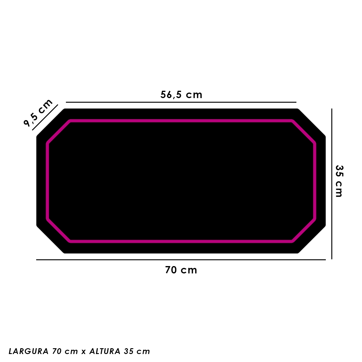 Tapete Mousepad Protetor De Mesa Gamer Preto Borda Rosa - 70x35cm