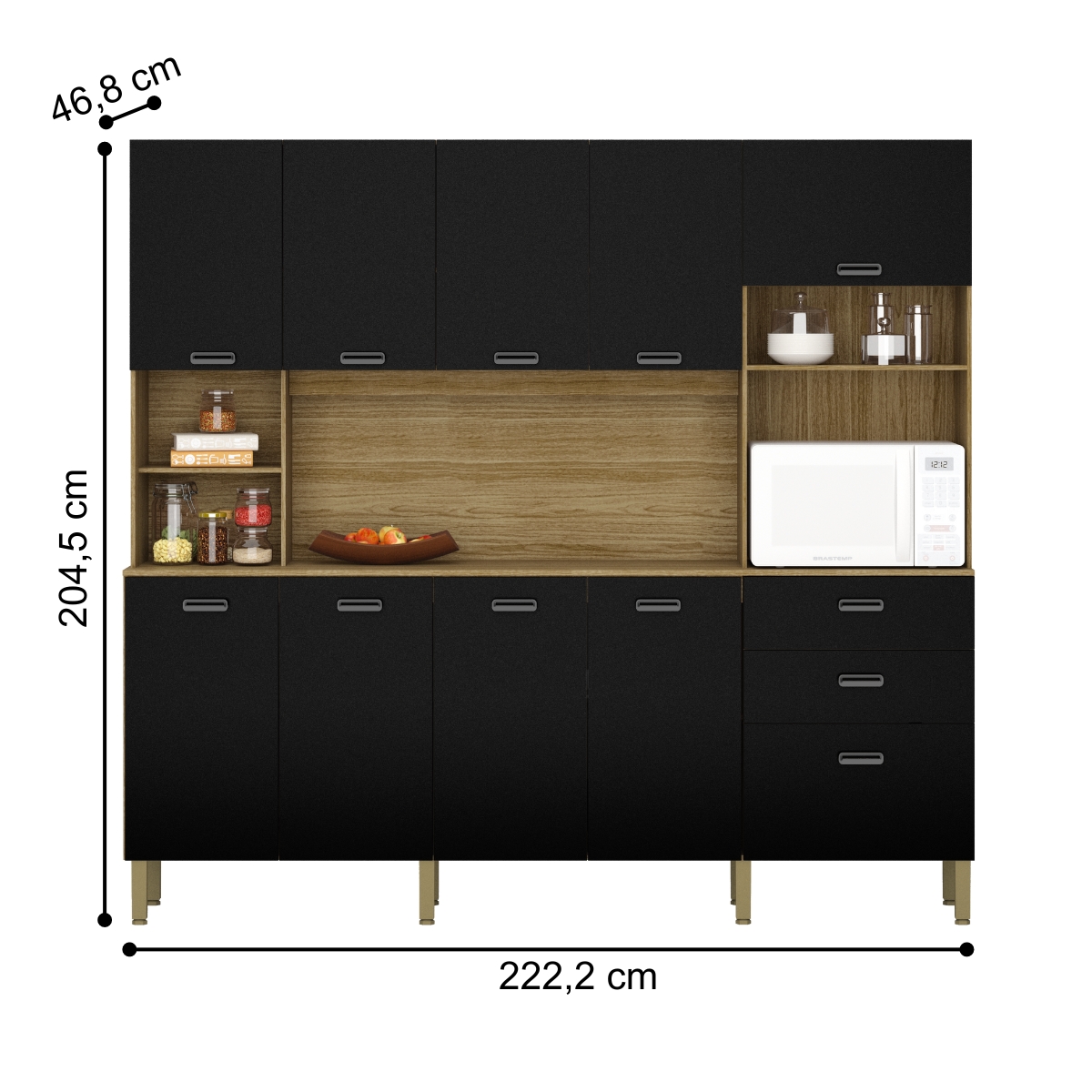 Armário de Cozinha Completo 9 Portas Sófia Freijó Nero
