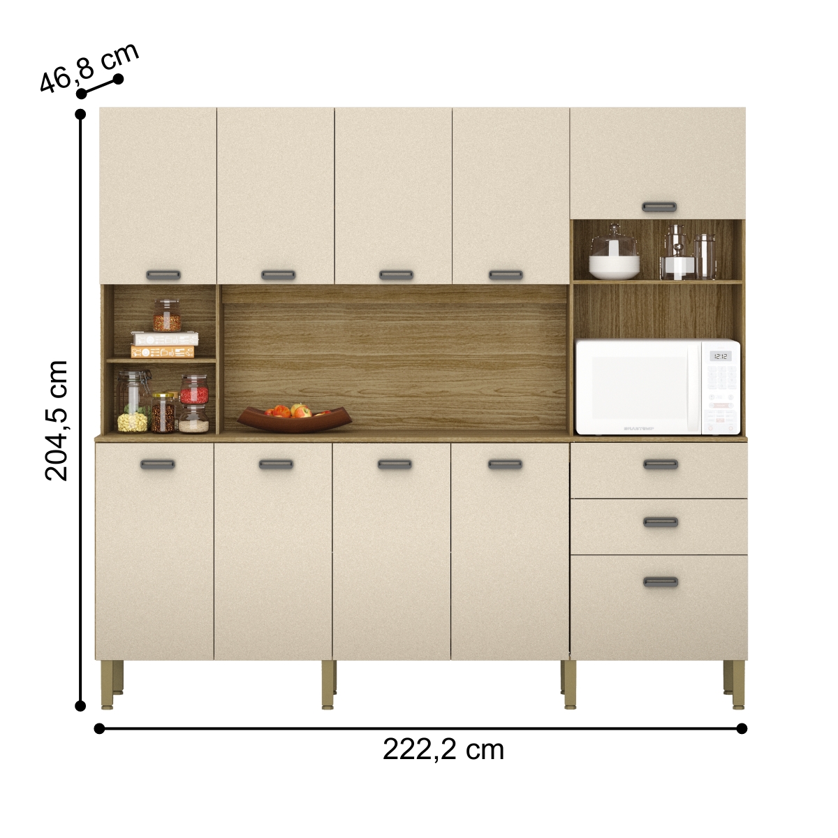 Armário de Cozinha Completo 9 Portas Sófia Freijó Vanilla