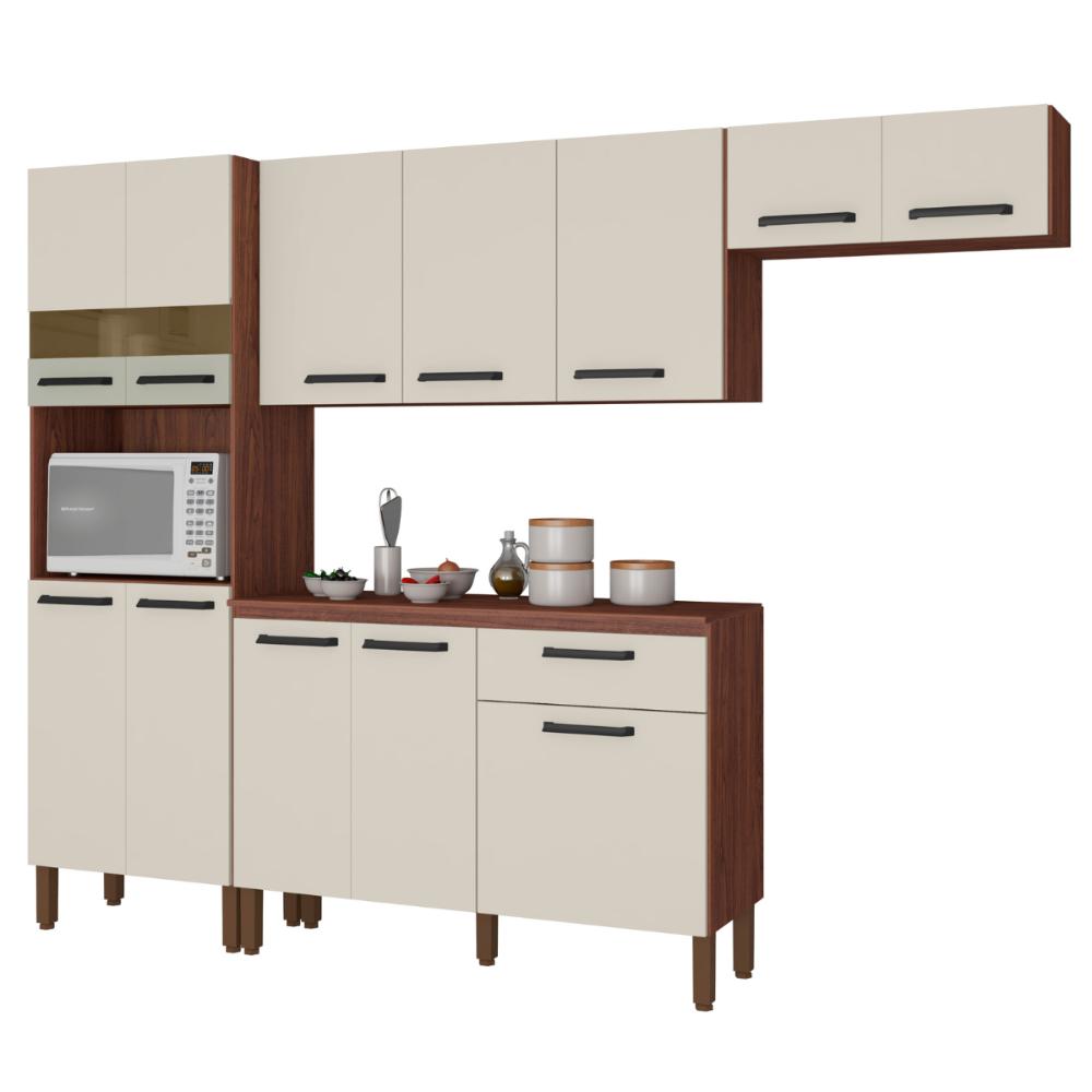 Armário de Cozinha Completo Palma Nogueira Off White