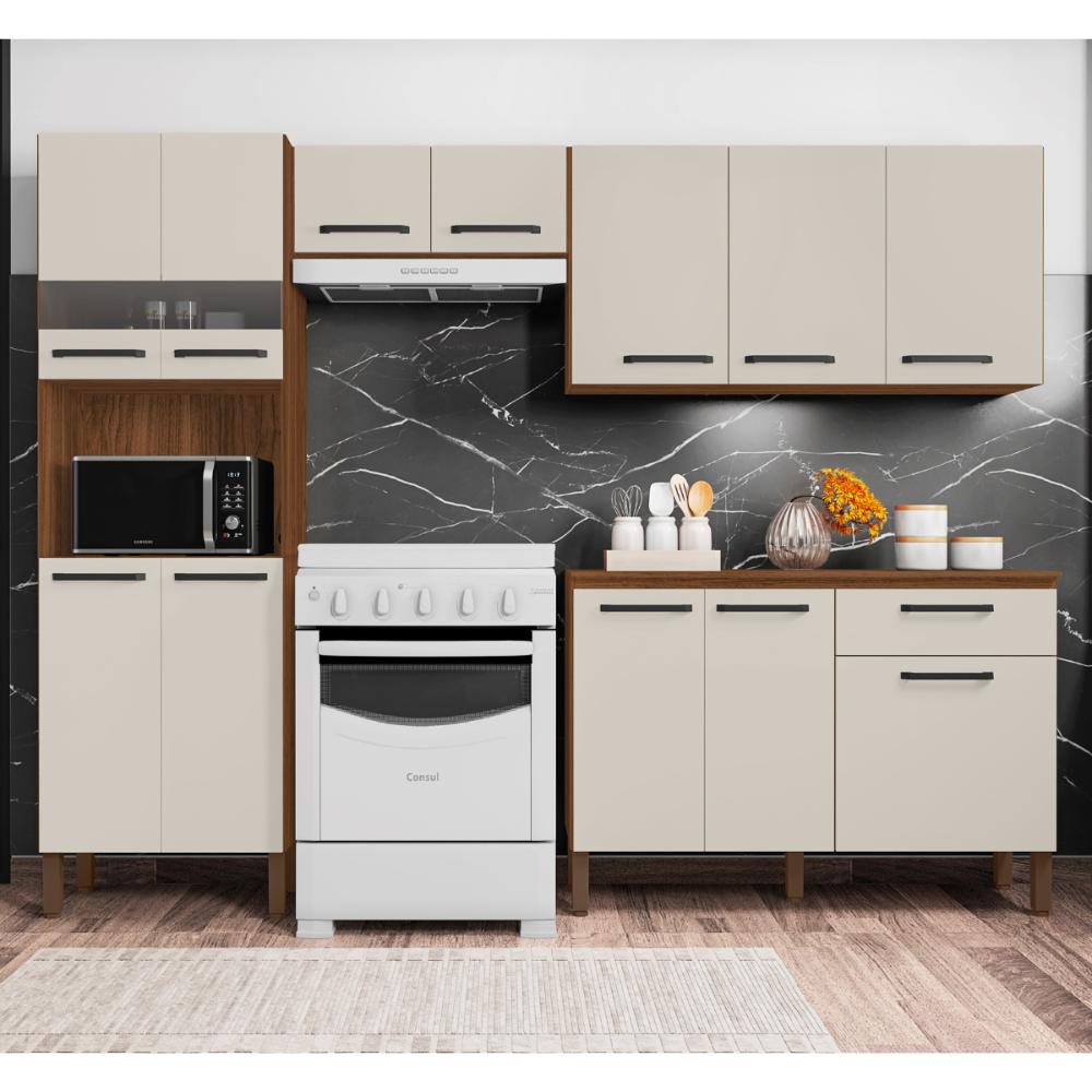 Armário de Cozinha Completo Palma Nogueira Off White