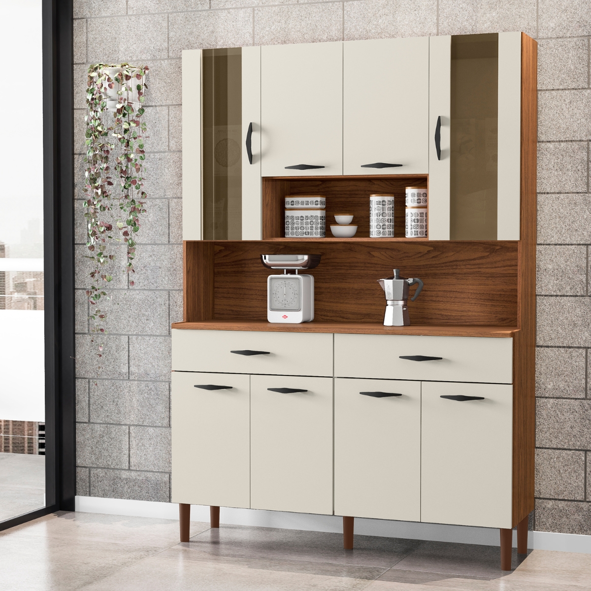 Armário de Cozinha com 2 Gavetas Pisa Nogueira Off White