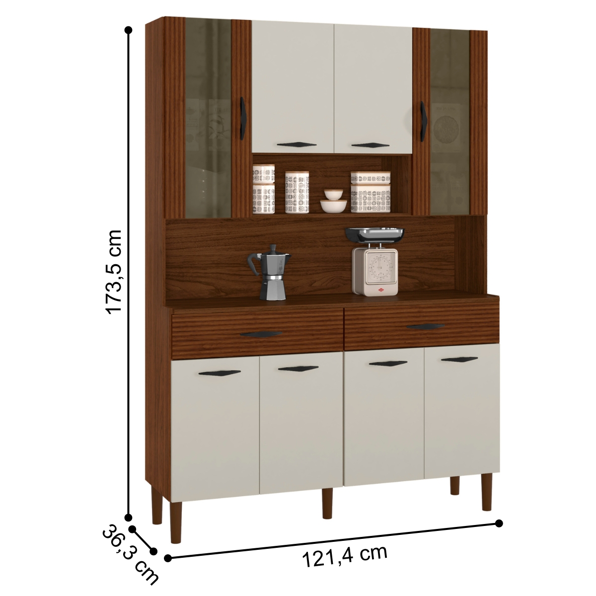 Armário de Cozinha com 2 Gavetas Pisa Off White Nogueira