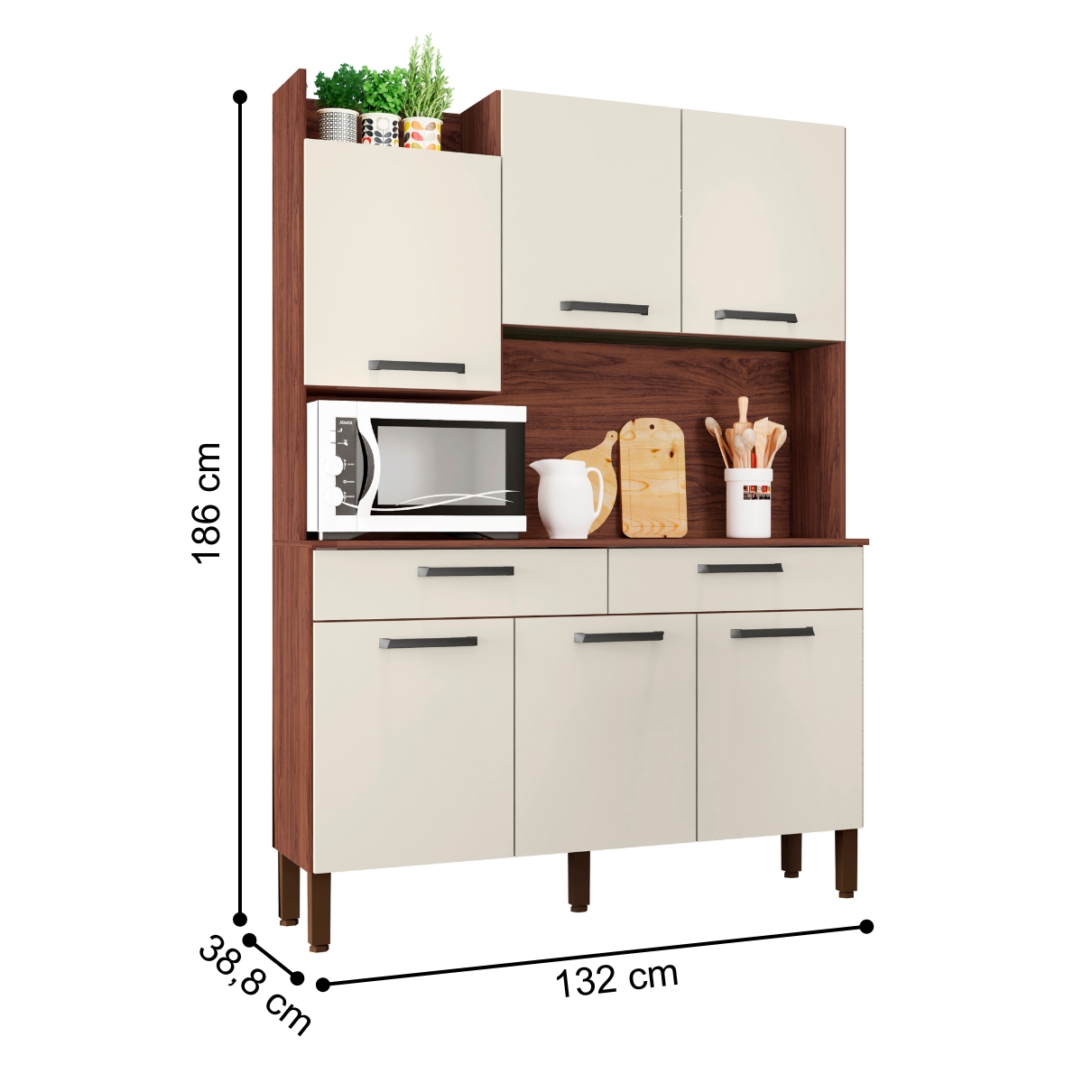 Armário de Cozinha com 2 Gavetas Siena Nogueira Off White