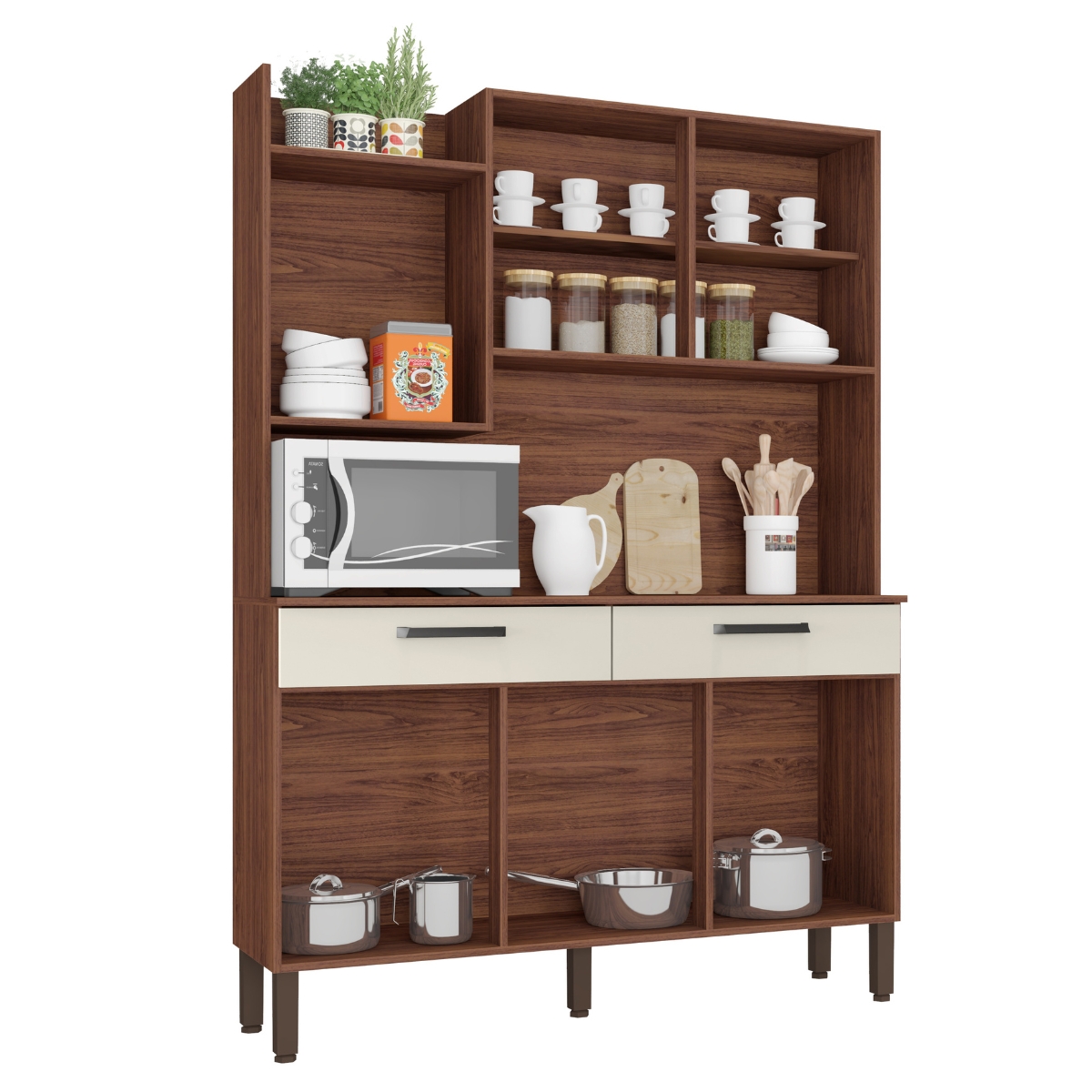 Armário de Cozinha com 2 Gavetas Siena Nogueira Off White