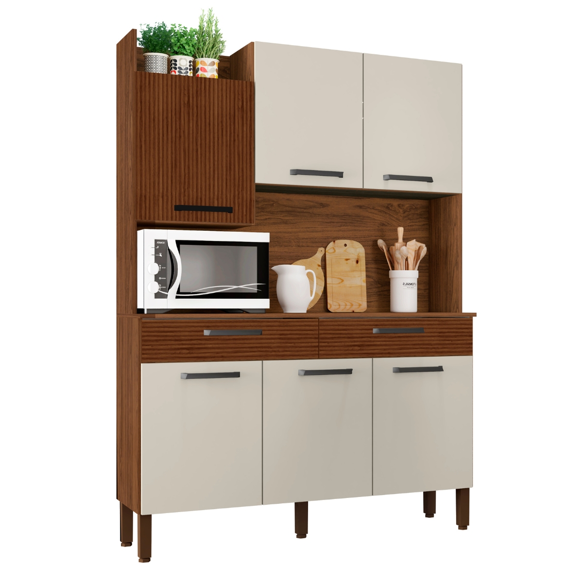 Armário de Cozinha com 2 Gavetas Siena Ripado Off White