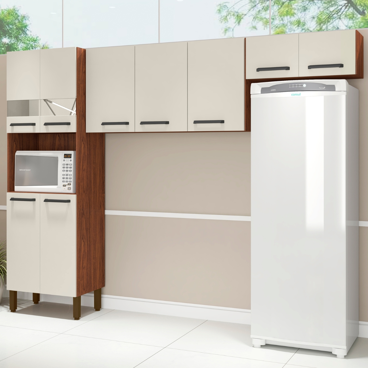 Armário para Cozinha Compacto Toledo Nogueira Off White