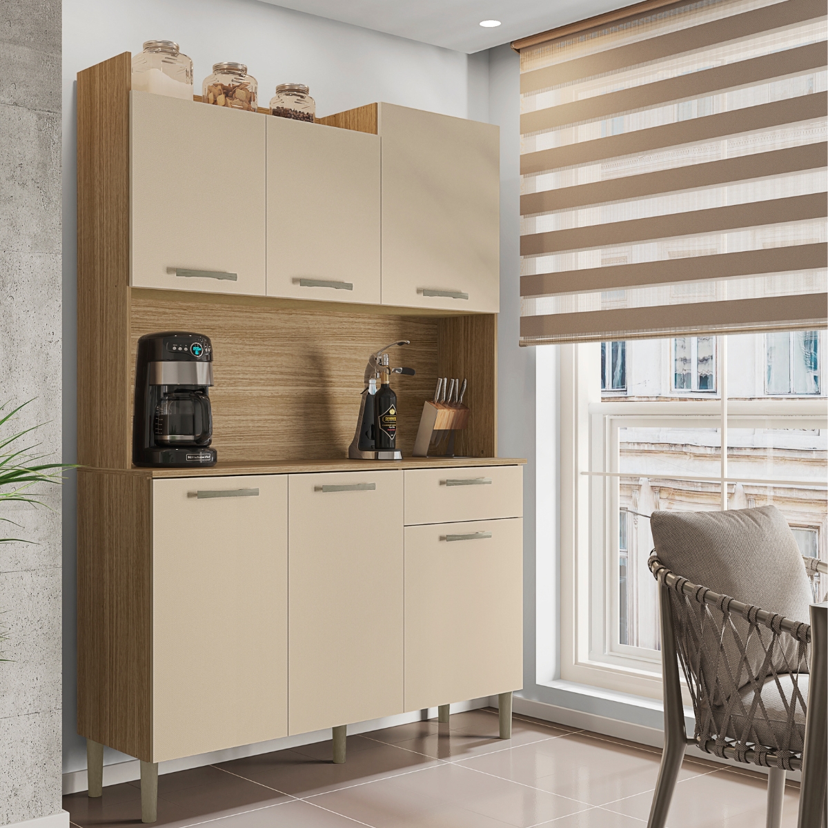 Armário para Cozinha com 6 Portas Bolonha Freijó Vanila