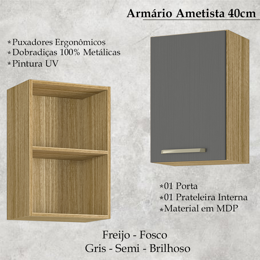 Armario Aereo 1 Porta 40cm 762AM Freijo Gris KTP