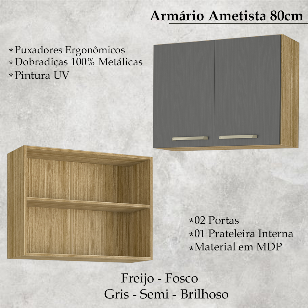 Armario Aereo 2 Portas 80cm 763AM Freijo Gris KTP