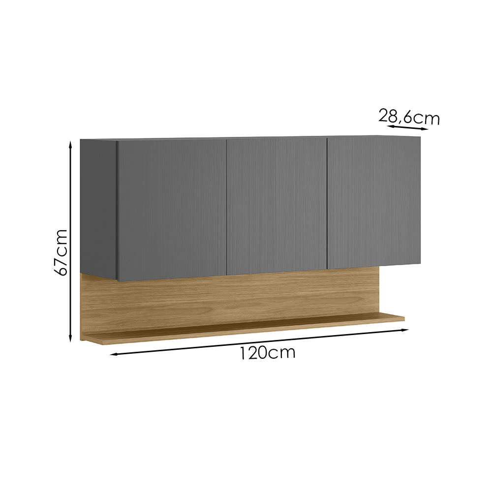 Armario Aereo 3 Portas 120 cm Line Gris Cp Freijo KTP