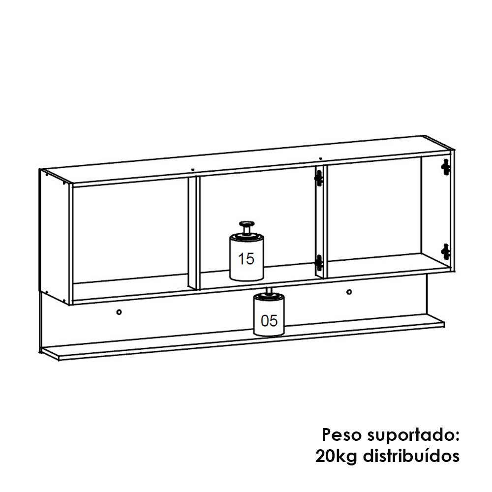 Armario Aereo 3 Portas 150 cm Line Gris Cp Freijo KTP