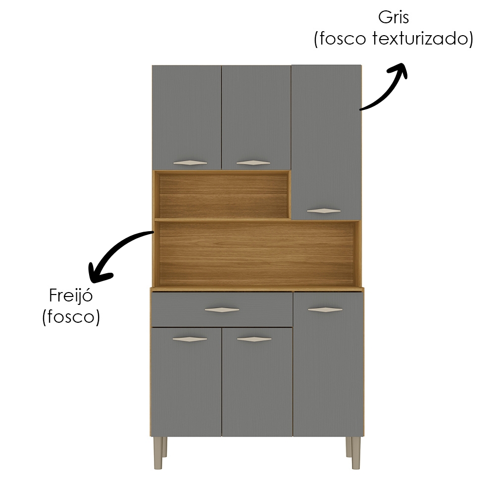 Armario Kit Cozinha 6P 1G 91 cm Apolo Freijo Gris KTP