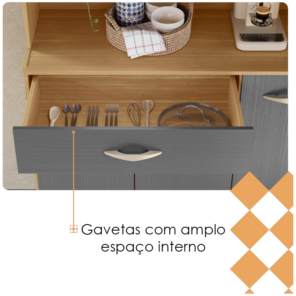 Armario Kit Cozinha 6P 1G 91 cm Apolo Freijo Gris KTP