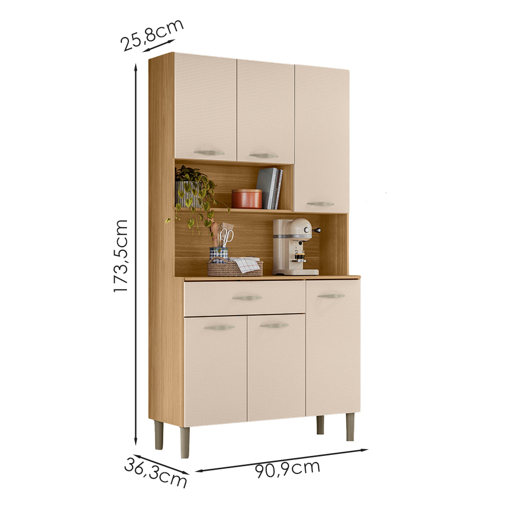 Armario Kit Cozinha 6P 1G 91 cm Apolo Freijo Soft KTP