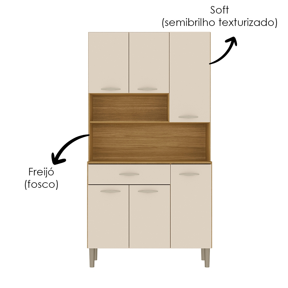 Armario Kit Cozinha 6P 1G 91 cm Apolo Freijo Soft KTP