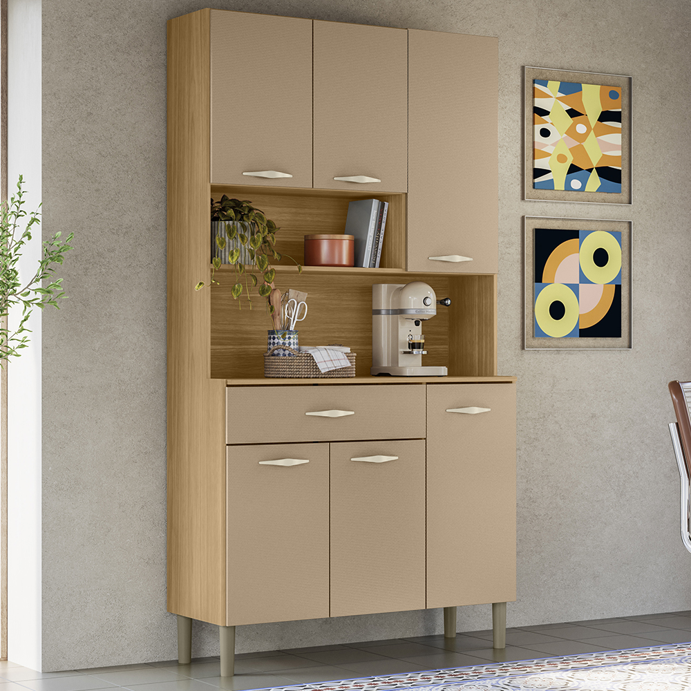 Armario Kit Cozinha 6P 1G 91 cm Apolo Freijo Vanilla KTP