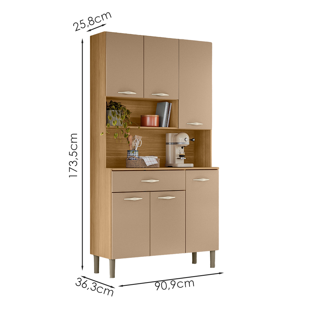 Armario Kit Cozinha 6P 1G 91 cm Apolo Freijo Vanilla KTP