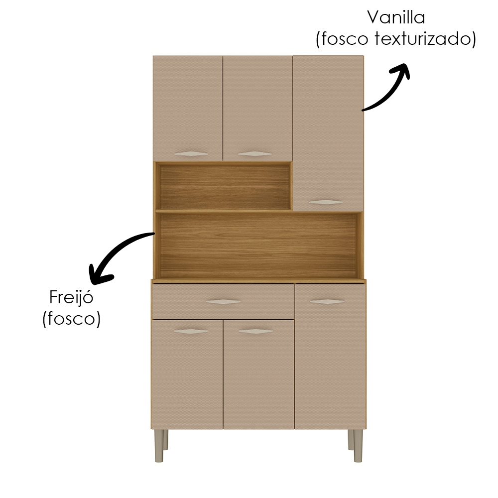 Armario Kit Cozinha 6P 1G 91 cm Apolo Freijo Vanilla KTP