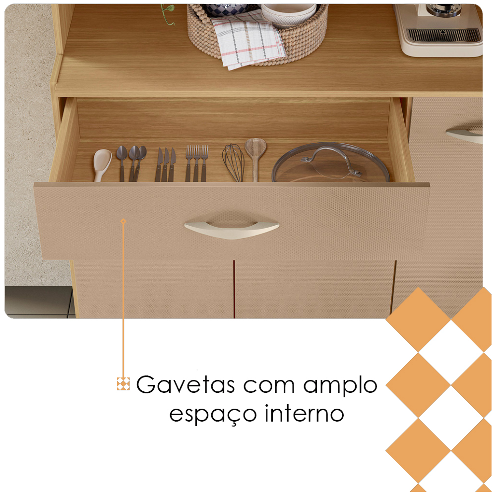 Armario Kit Cozinha 6P 1G 91 cm Apolo Freijo Vanilla KTP