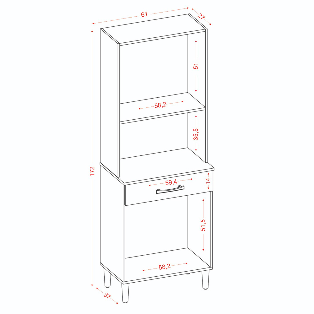 Armario Paneleiro Microondas 2 Portas 2949 193X60cm Gris KTP