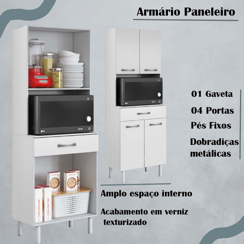 Armario Paneleiro Microondas 2 Portas 2949 193X60cm Gris KTP