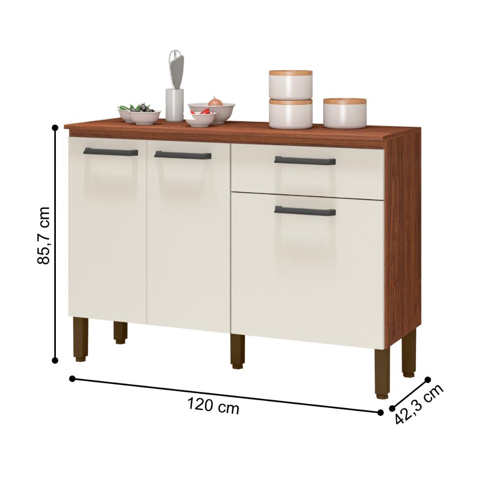 Balcão Cozinha 2 Portas e 2 Gavetas York Nogueira Off White