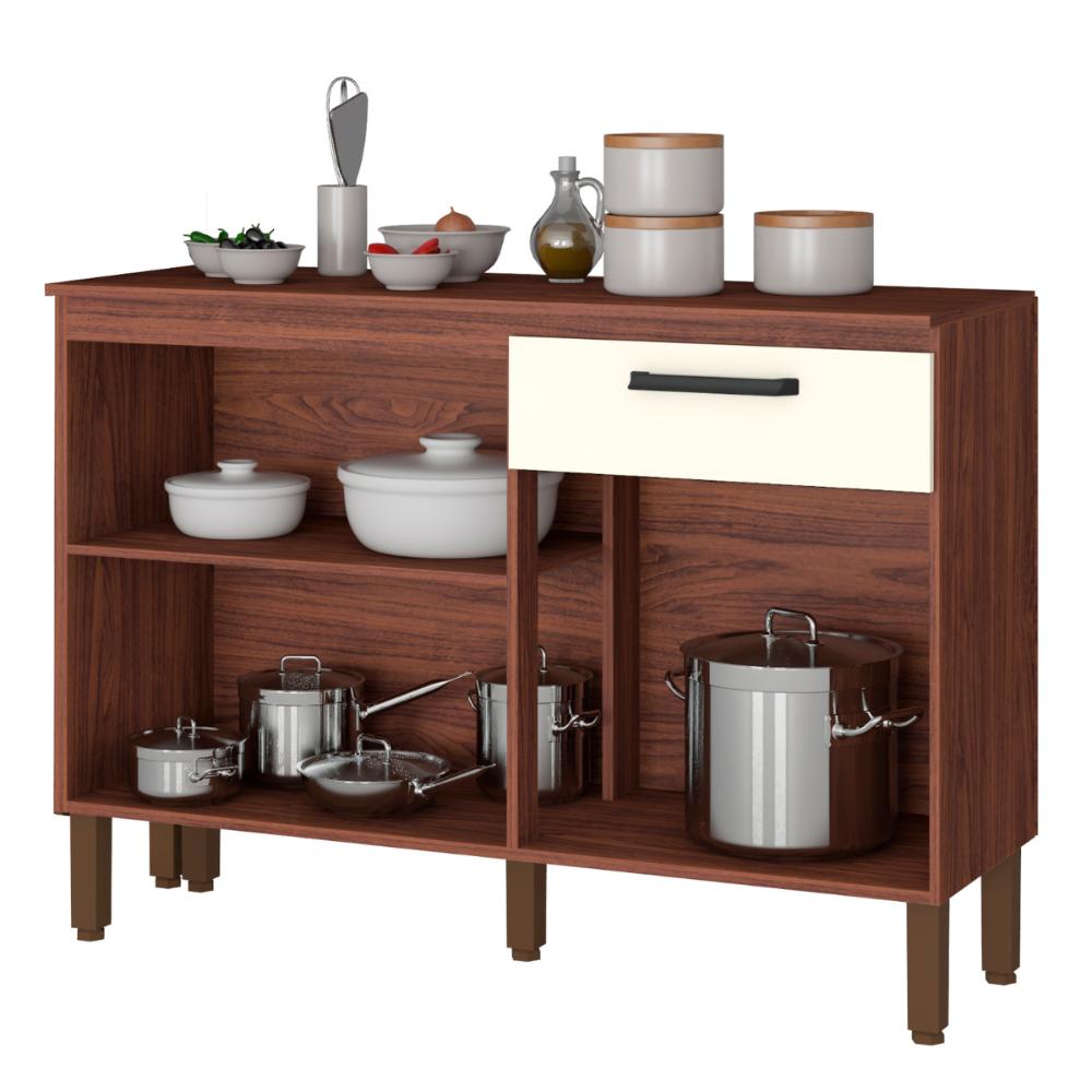 Balcão Cozinha 2 Portas e 2 Gavetas York Nogueira Off White