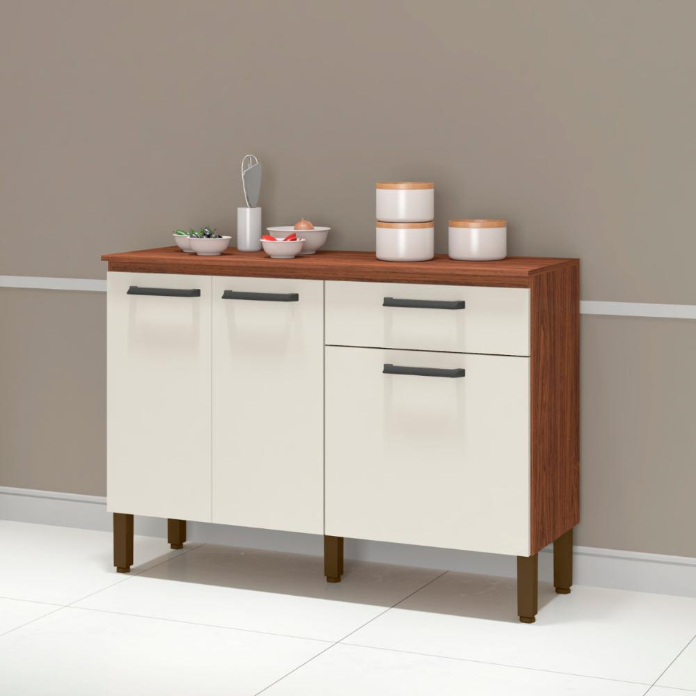 Balcão Cozinha 2 Portas e 2 Gavetas York Nogueira Off White