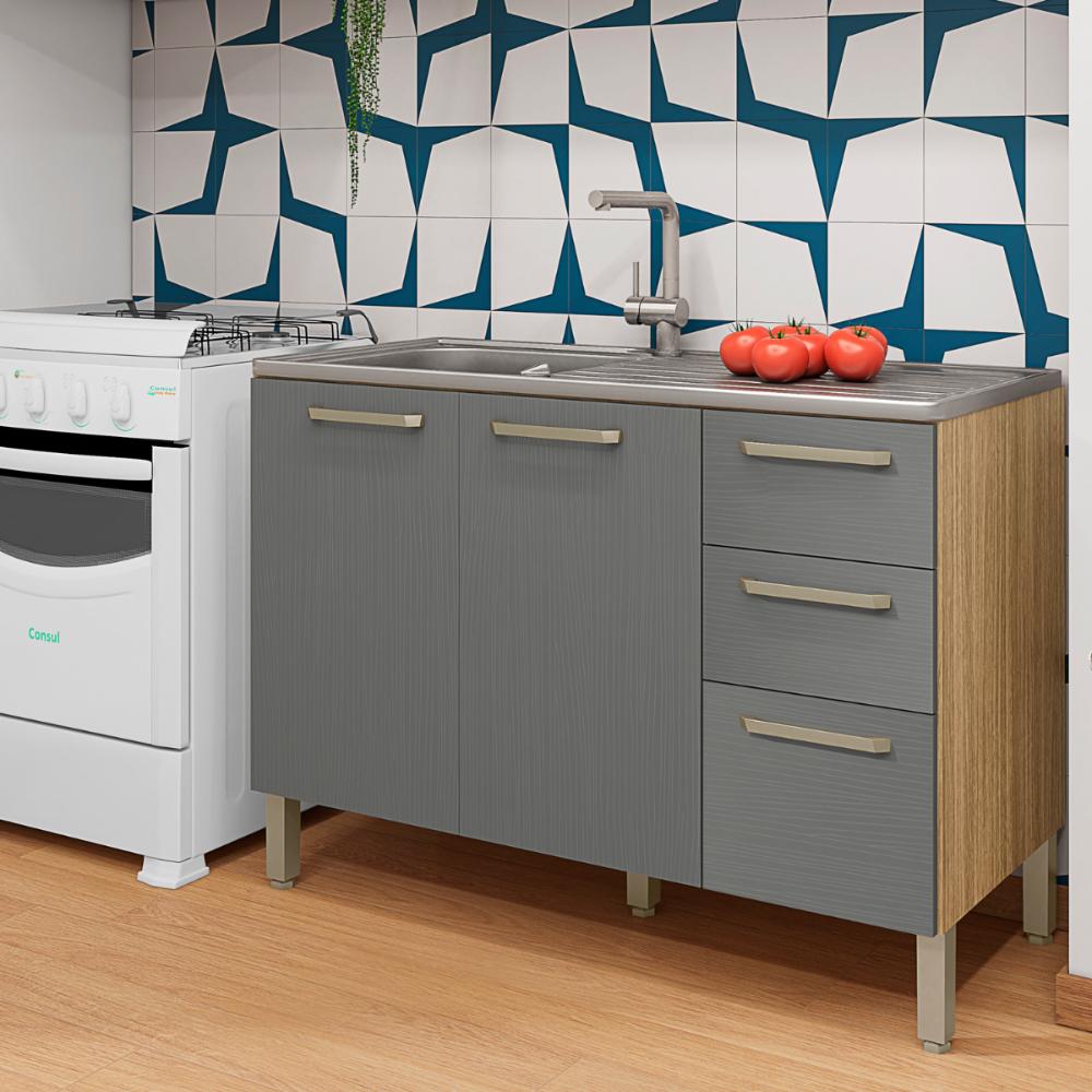 Balcão Cozinha com Tampo e 2 Portas New Freijó Gris