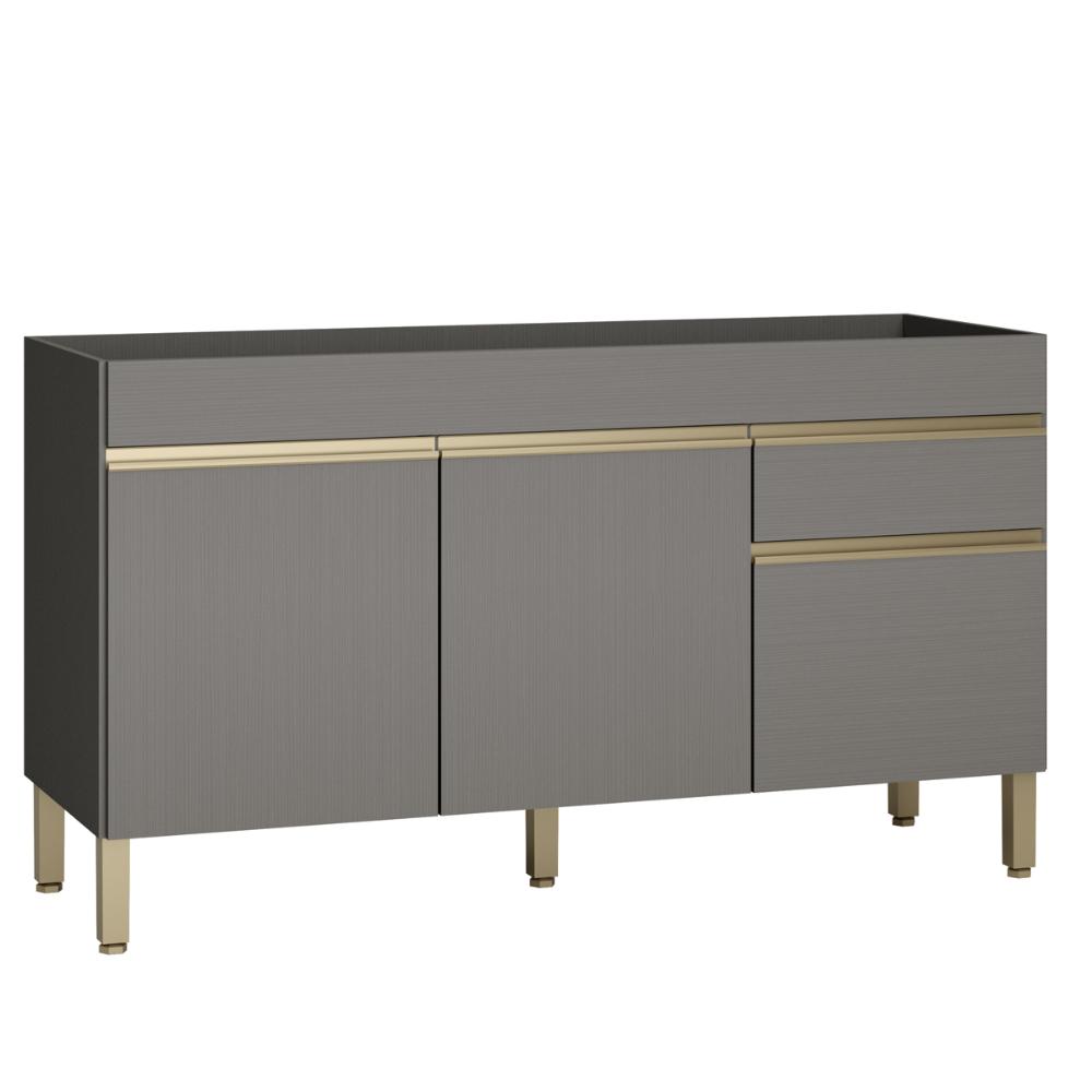 Balcão de Pia 150 cm 3 Portas e 1 Gaveta Sem Tampo Cinza Gris Line Kits Paraná