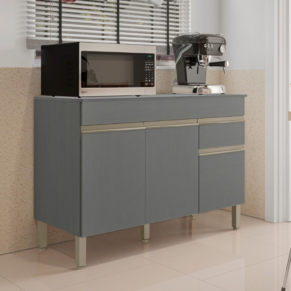 Balcão para Cozinha com Tampo e com 3 Portas Chester Gris