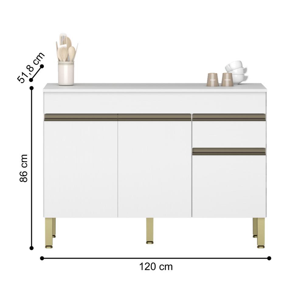 Balcão para Cozinha com Tampo e com 3 Portas Chester Supremo
