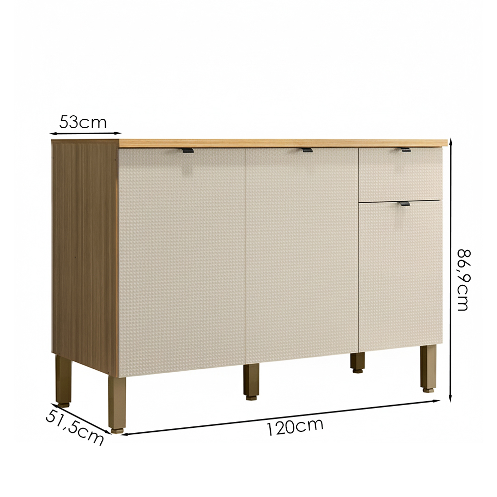 Balcao Com Tampo 120 cm MDF Vert Plus Freijo Soft KTP
