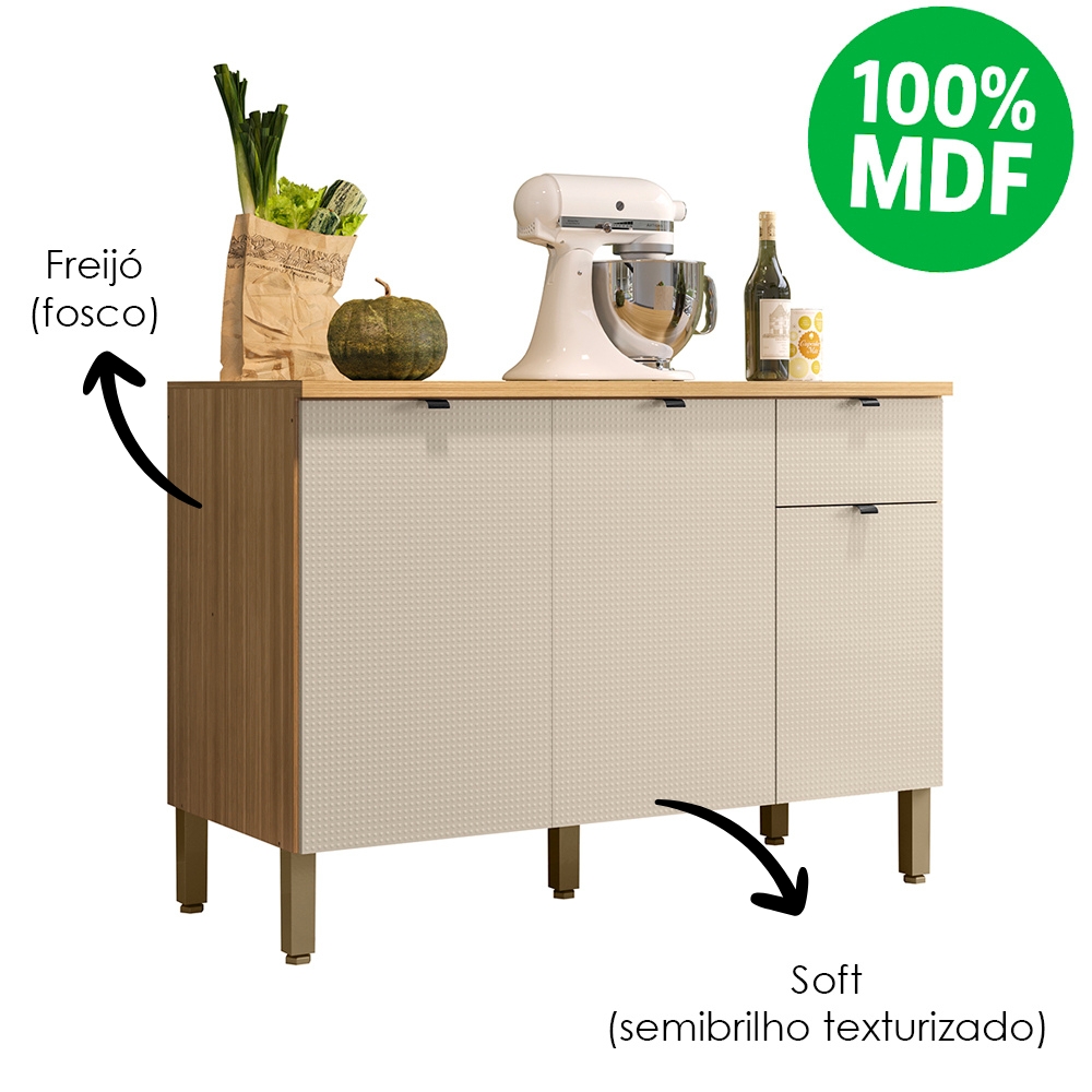 Balcao Com Tampo 120 cm MDF Vert Plus Freijo Soft KTP